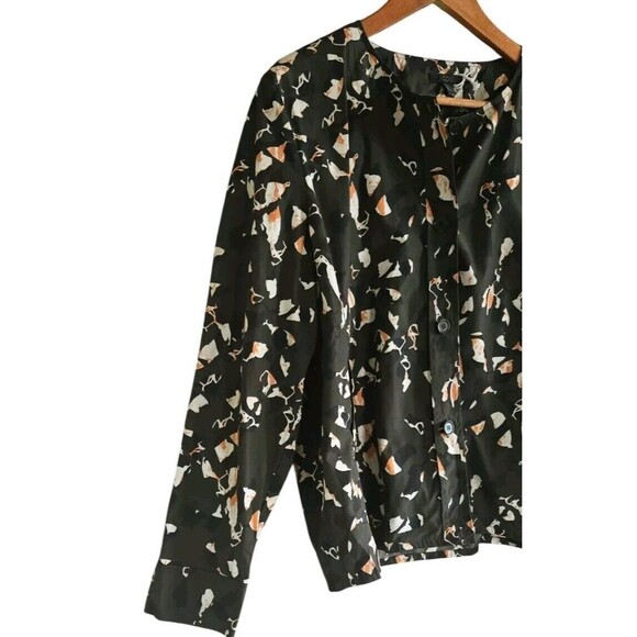 COS Button Up Cotton Shirt  Light Jacket Womens 12 Green Abstract Print Pockets - Picture 4 of 10